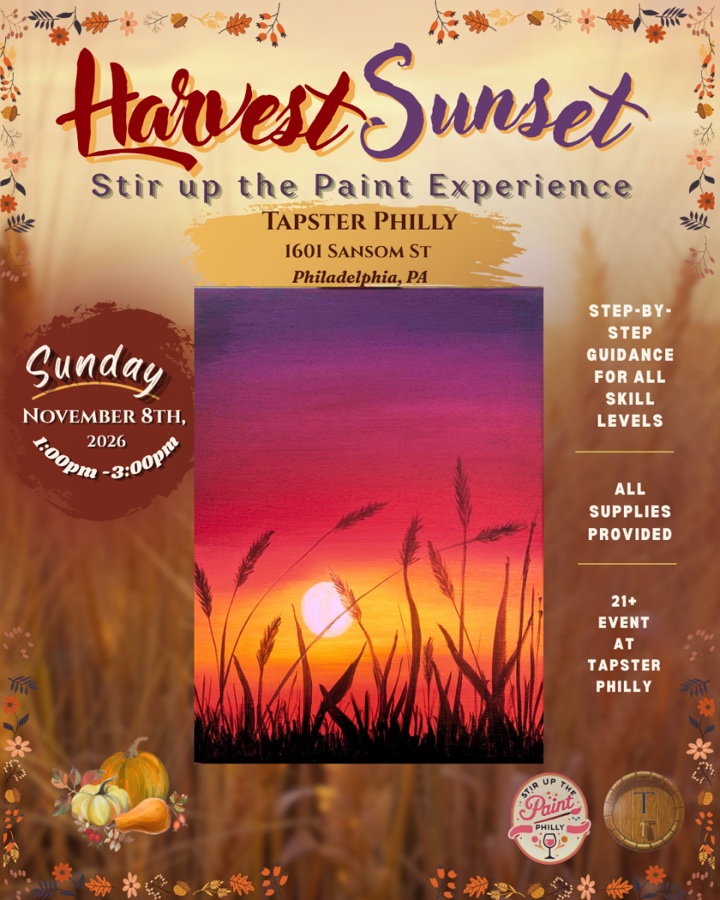 “Harvest Sunset” Stir Up the Paint Experience at Tapster Philly (21+