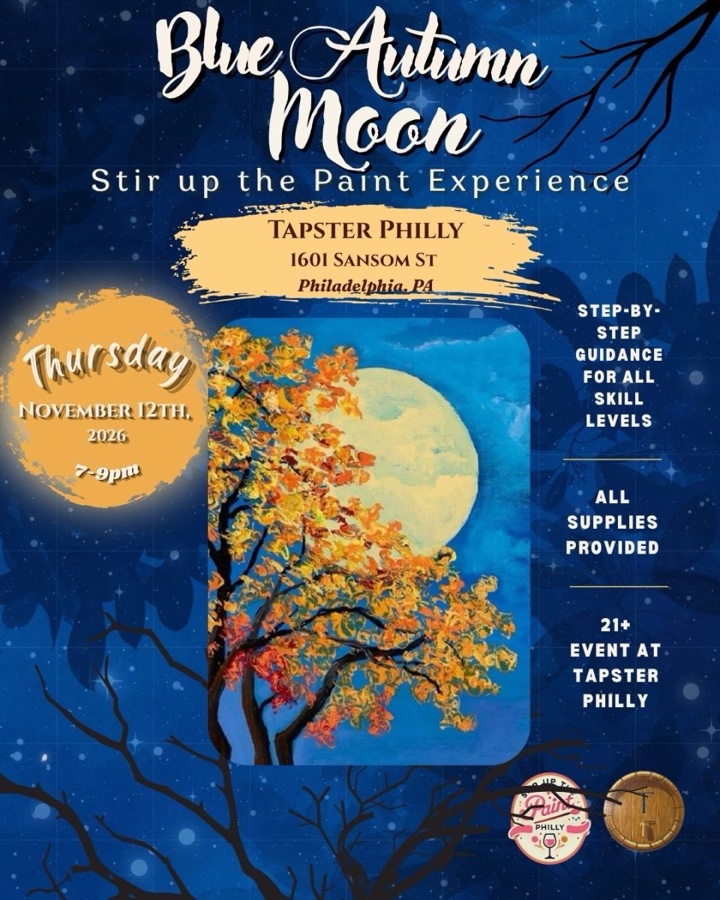 “Blue Autumn Moon” Stir Up the Paint Experience at Tapster Philly (21+)