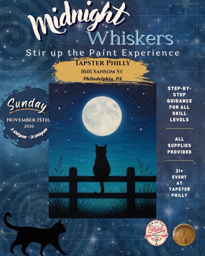 “Midnight Whiskers” Stir Up the Paint Experience at Tapster Philly (21+)