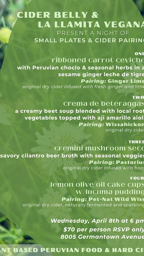 Small Plates & Cider Pairing with La Llamita Vegana & Cider Belly Hard Cider