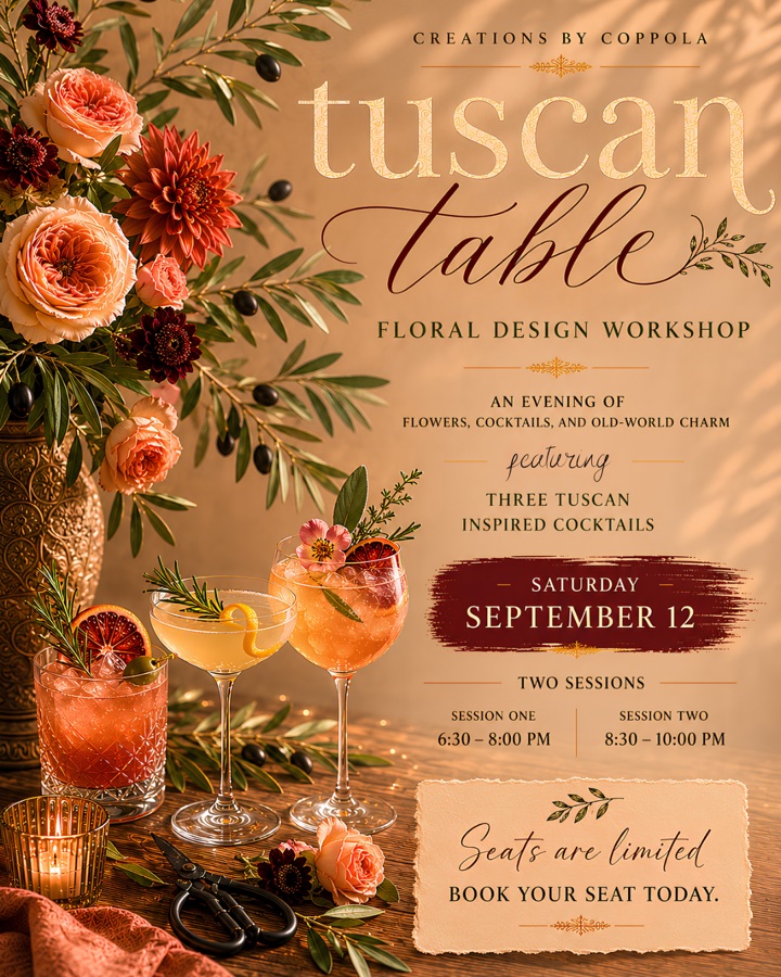 Tuscan Table- Floral Design Workshop + Cocktails alla Toscana