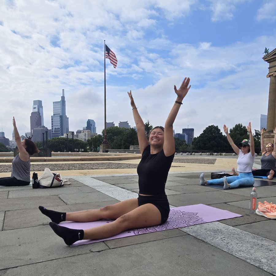 Pilates at the top of Art Museum steps